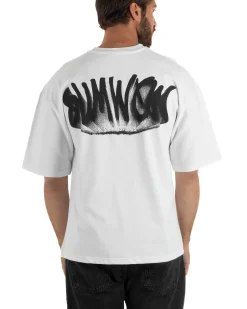 T-shirt uomo girocollo oversize streetwear con stampa posteriore bianco GIOSAL-TS3301A