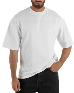 T-shirt uomo girocollo oversize streetwear con stampa posteriore bianco GIOSAL-TS3301A
