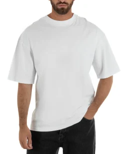 T-shirt uomo girocollo oversize streetwear con stampa bianco GIOSAL-TS3300A