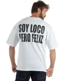 T-shirt uomo girocollo oversize streetwear stampa bianco GIOSAL-TS3296A