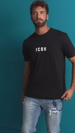 T-shirt Uomo Girocollo Regular Fit Stampa Basic Nero ICON ICUF2W6T002