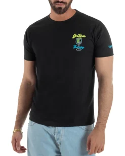 T-shirt uomo girocollo ricamo stampa gin tonic basic nero SUPERCULTURE-A1839
