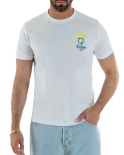 T-shirt uomo girocollo ricamo stampa gin tonic basic bianco SUPERCULTURE-A1839