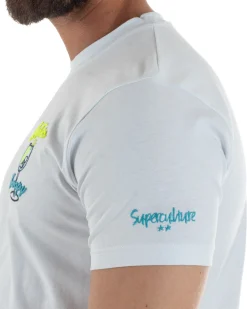 T-shirt uomo girocollo ricamo stampa gin tonic basic bianco SUPERCULTURE-A1839