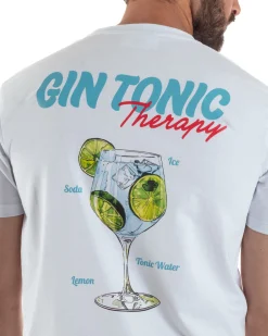 T-shirt uomo girocollo ricamo stampa gin tonic basic bianco SUPERCULTURE-A1905
