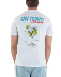 T-shirt uomo girocollo ricamo stampa gin tonic basic bianco SUPERCULTURE-A1905