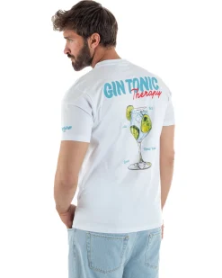T-shirt uomo girocollo ricamo stampa gin tonic basic bianco SUPERCULTURE-A1905