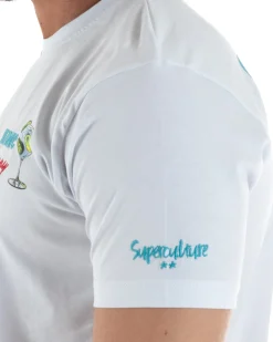 T-shirt uomo girocollo ricamo stampa gin tonic basic bianco SUPERCULTURE-A1905