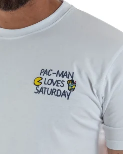 T-shirt uomo girocollo ricamo pac man loves basic bianco SUPERCULTURE-A1985