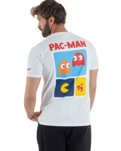 T-shirt uomo girocollo ricamo stampa pac man basic bianco SUPERCULTURE-A1981