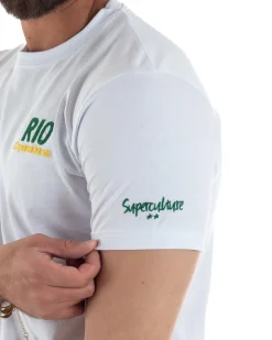 T-shirt uomo girocollo ricamo stampa rio basic bianco SUPERCULTURE-A1817