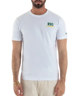 T-shirt uomo girocollo ricamo stampa rio basic bianco SUPERCULTURE-A1817