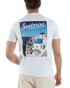 T-shirt uomo girocollo ricamo stampa santorini basic bianco SUPERCULTURE-A1831