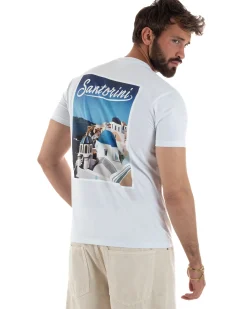 T-shirt uomo girocollo ricamo stampa santorini basic bianco SUPERCULTURE-A1831