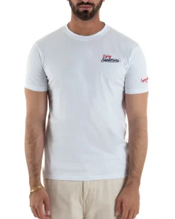 T-shirt uomo girocollo ricamo stampa santorini basic bianco SUPERCULTURE-A1831