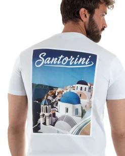 T-shirt uomo girocollo ricamo stampa santorini basic bianco SUPERCULTURE-A1831