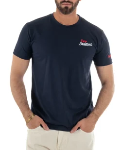 T-shirt uomo girocollo ricamo stampa santorini basic blu SUPERCULTURE-A1831