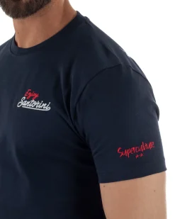 T-shirt uomo girocollo ricamo stampa santorini basic blu SUPERCULTURE-A1831