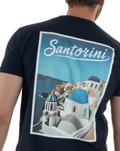 T-shirt uomo girocollo ricamo stampa santorini basic blu SUPERCULTURE-A1831