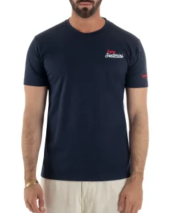 T-shirt uomo girocollo ricamo stampa santorini basic blu SUPERCULTURE-A1831