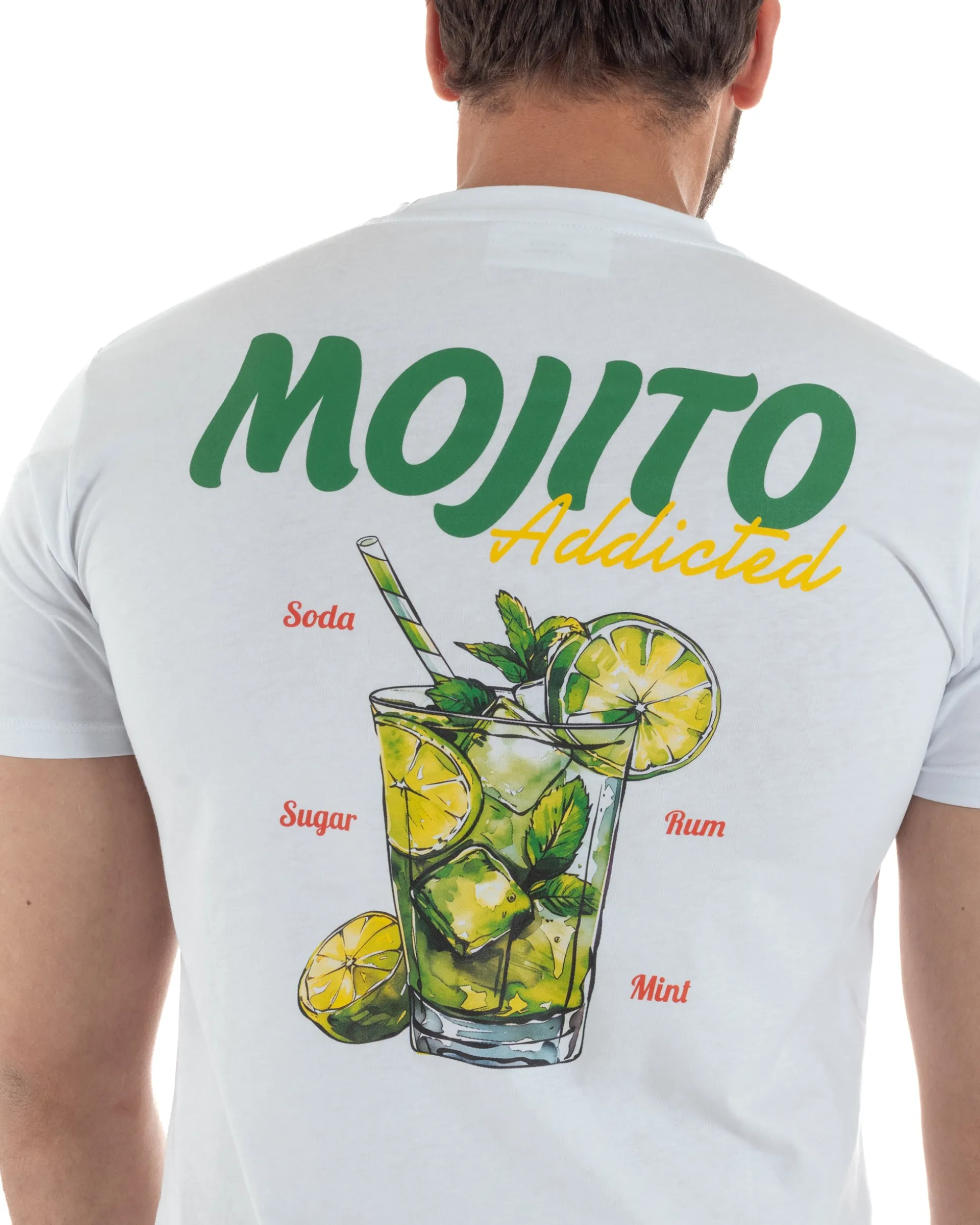 T-shirt uomo girocollo ricamo stampa mojito basic bianco SUPERCULTURE-A1903