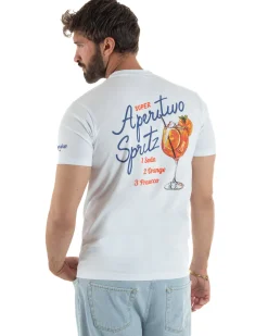 T-shirt uomo girocollo ricamo stampa spritz basic bianco SUPERCULTURE-A1901