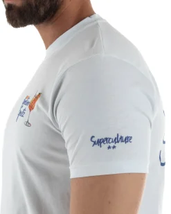 T-shirt uomo girocollo ricamo stampa spritz basic bianco SUPERCULTURE-A1901