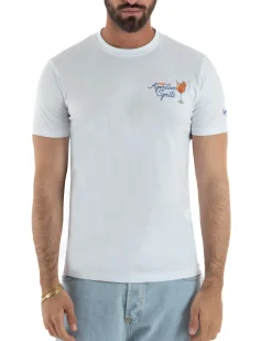 T-shirt uomo girocollo ricamo stampa spritz basic bianco SUPERCULTURE-A1901