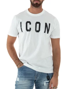 T-shirt Uomo Girocollo Stampa Basic Regular Fit Bianco ICON ICUF2W6T001