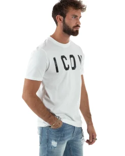 T-shirt Uomo Girocollo Stampa Basic Regular Fit Bianco ICON ICUF2W6T001