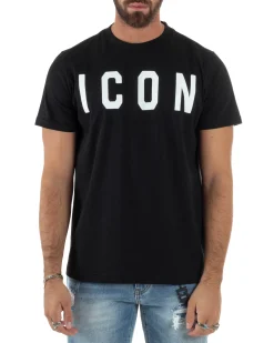 T-shirt Uomo Girocollo Stampa Basic Regular Fit Nero ICON ICUF2W6T001