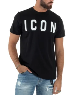 T-shirt Uomo Girocollo Stampa Basic Regular Fit Nero ICON ICUF2W6T001