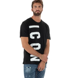 T-shirt Uomo Girocollo Stampa Basic Nero ICON ICUF2W6T004