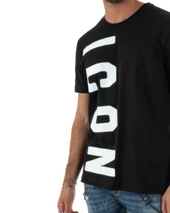 T-shirt Uomo Girocollo Stampa Basic Nero ICON ICUF2W6T004