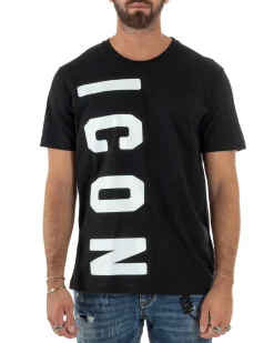 T-shirt Uomo Girocollo Stampa Basic Nero ICON ICUF2W6T004