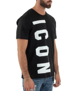 T-shirt Uomo Girocollo Stampa Basic Nero ICON ICUF2W6T004