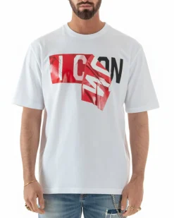 T-shirt uomo girocollo stampa basic bianco ICON IUT012