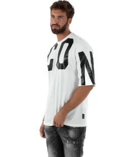 T-shirt Uomo Girocollo Stampa Basic Oversize Bianco ICON ICUF2W6T006