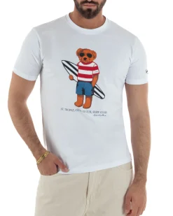 T-shirt uomo girocollo stampa ricamo orsetto saint tropez basic bianco SUPERCULTURE-A1915