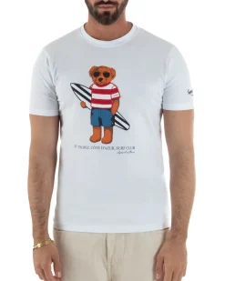 T-shirt uomo girocollo stampa ricamo orsetto saint tropez basic bianco SUPERCULTURE-A1915