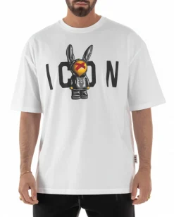 T-shirt uomo girocollo stampa pupazzo basic bianco ICON IUT026