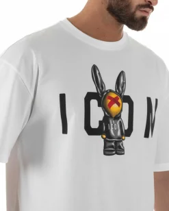 T-shirt uomo girocollo stampa pupazzo basic bianco ICON IUT026