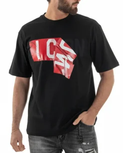 T-shirt uomo girocollo stampa basic nero ICON IUT012