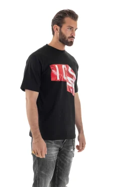 T-shirt uomo girocollo stampa basic nero ICON IUT012