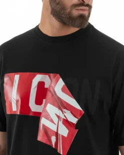 T-shirt uomo girocollo stampa basic nero ICON IUT012