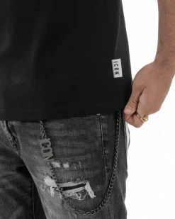 T-shirt uomo girocollo stampa basic nero ICON IUT012