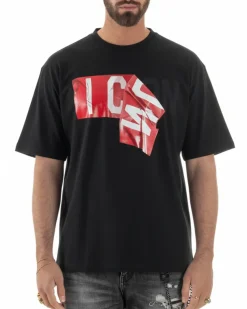 T-shirt uomo girocollo stampa basic nero ICON IUT012