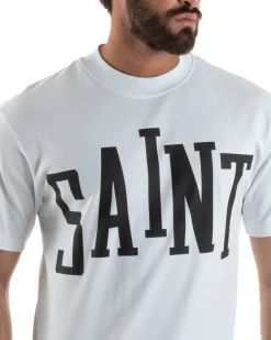 T-shirt uomo girocollo stampa saint basic bianco GIOSAL-TS3266A