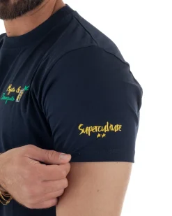 T-shirt uomo girocollo stampa ricamo mojito chiringuito basic blu SUPERCULTURE-A1873