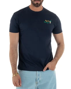 T-shirt uomo girocollo stampa ricamo mojito chiringuito basic blu SUPERCULTURE-A1873